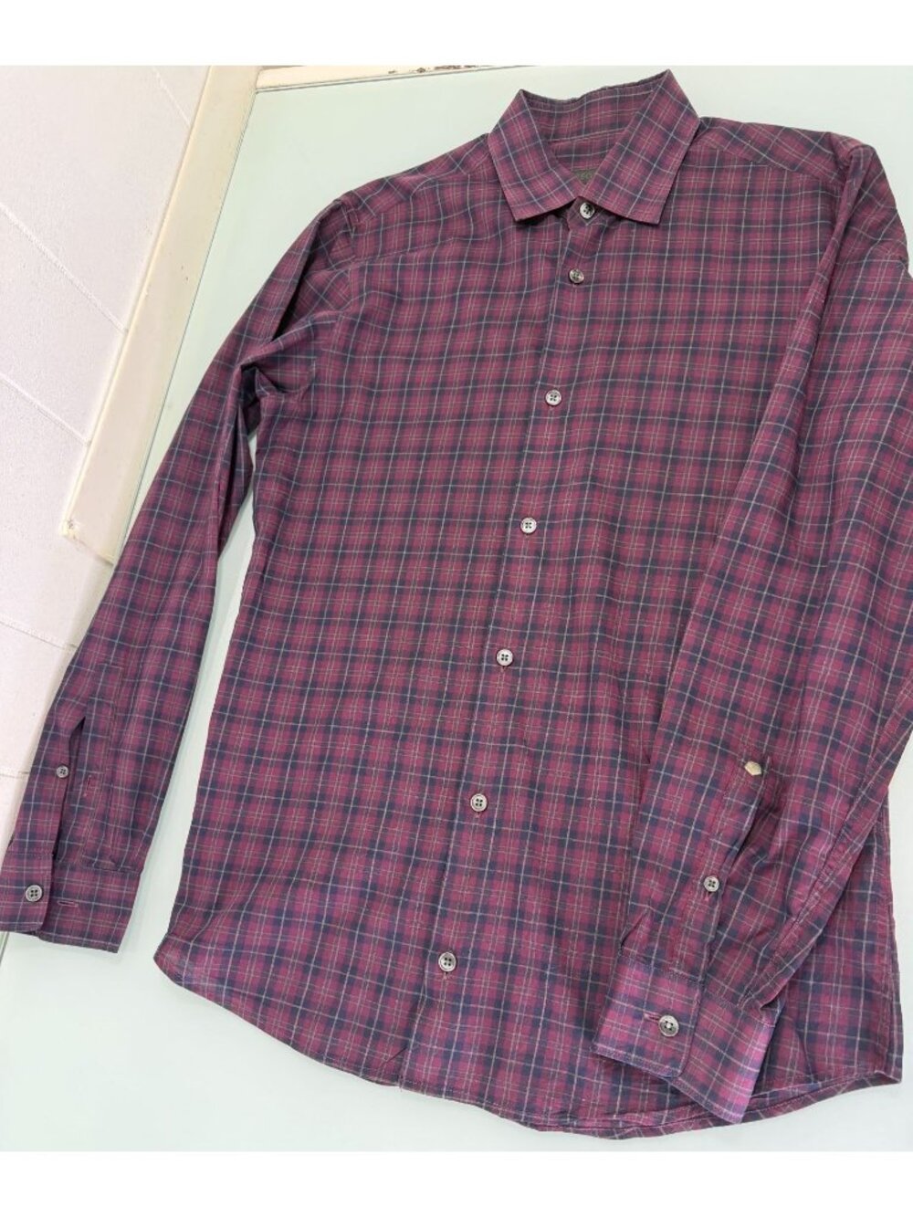 Z Zegna Shirt Mens 38 15 Long Sleeve Button Up Lightweight Red Plaid